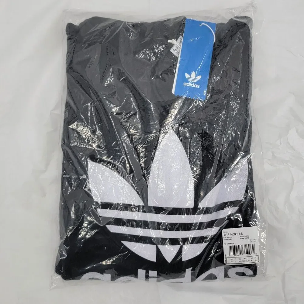 Adidas Originals Hoodie Womens Large Black White Trefoil Pullover Sweatshirt NEW - Picture 15 of 16